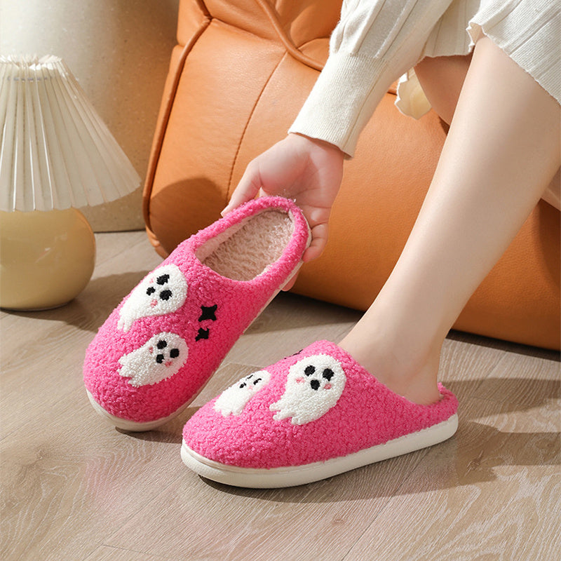 Halloween Cartoon Ghost Cotton Slippers For Women Indoor Non-slip Bedroom Floor Slipper Winter House Shoes - Bests Sale