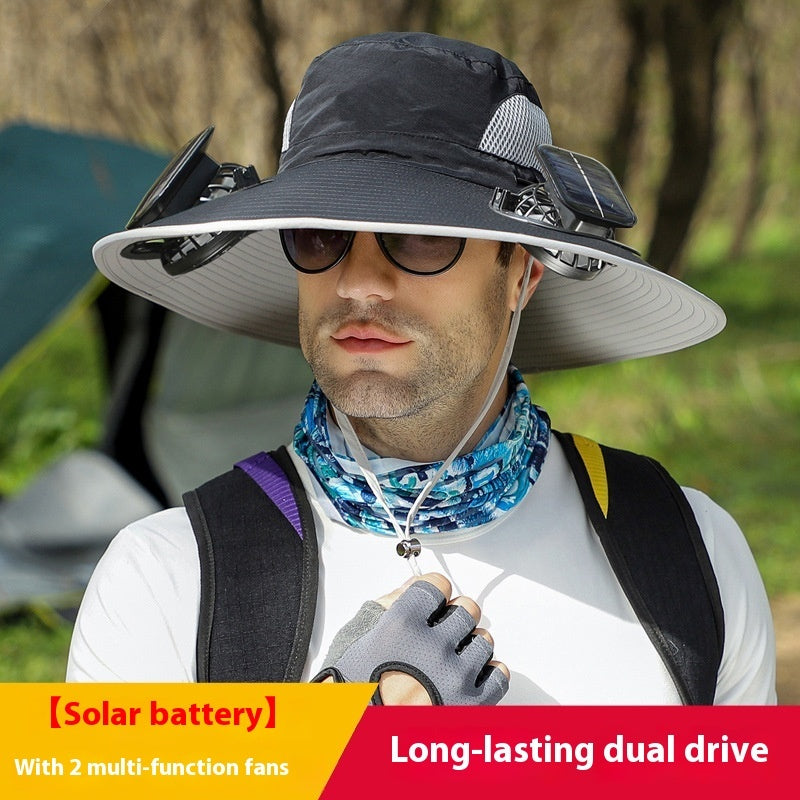 Outdoor Wide Brim Sun Hat With Solar Fan Wide Brim Solar Fan Outdoor Fishing Hat Solar USB Charging Solar Powered Hat Adjustable Coffee Jasper