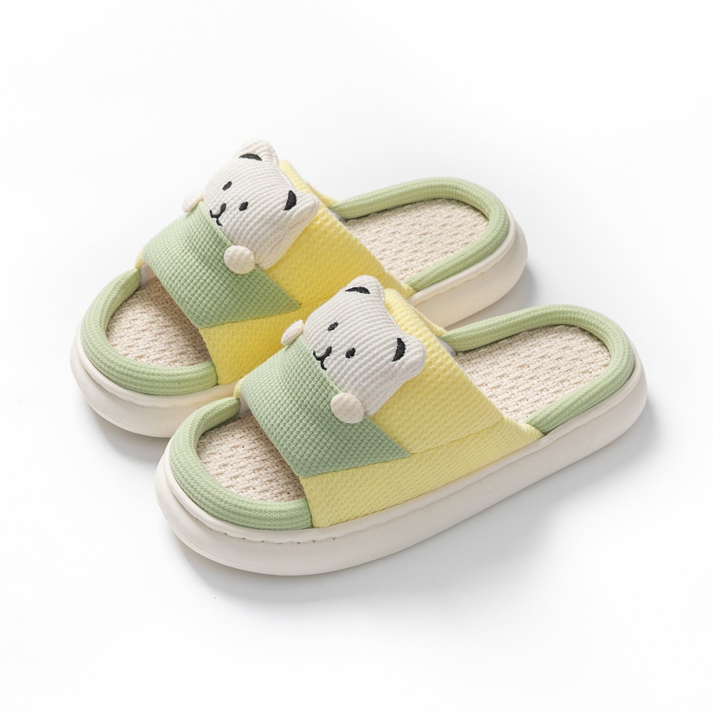 Cute Cartoon Bear Slippers Spring And Autumn Fashion Thick-soled  Mute Linen Slipper Women's House Shoes - Bests Sale