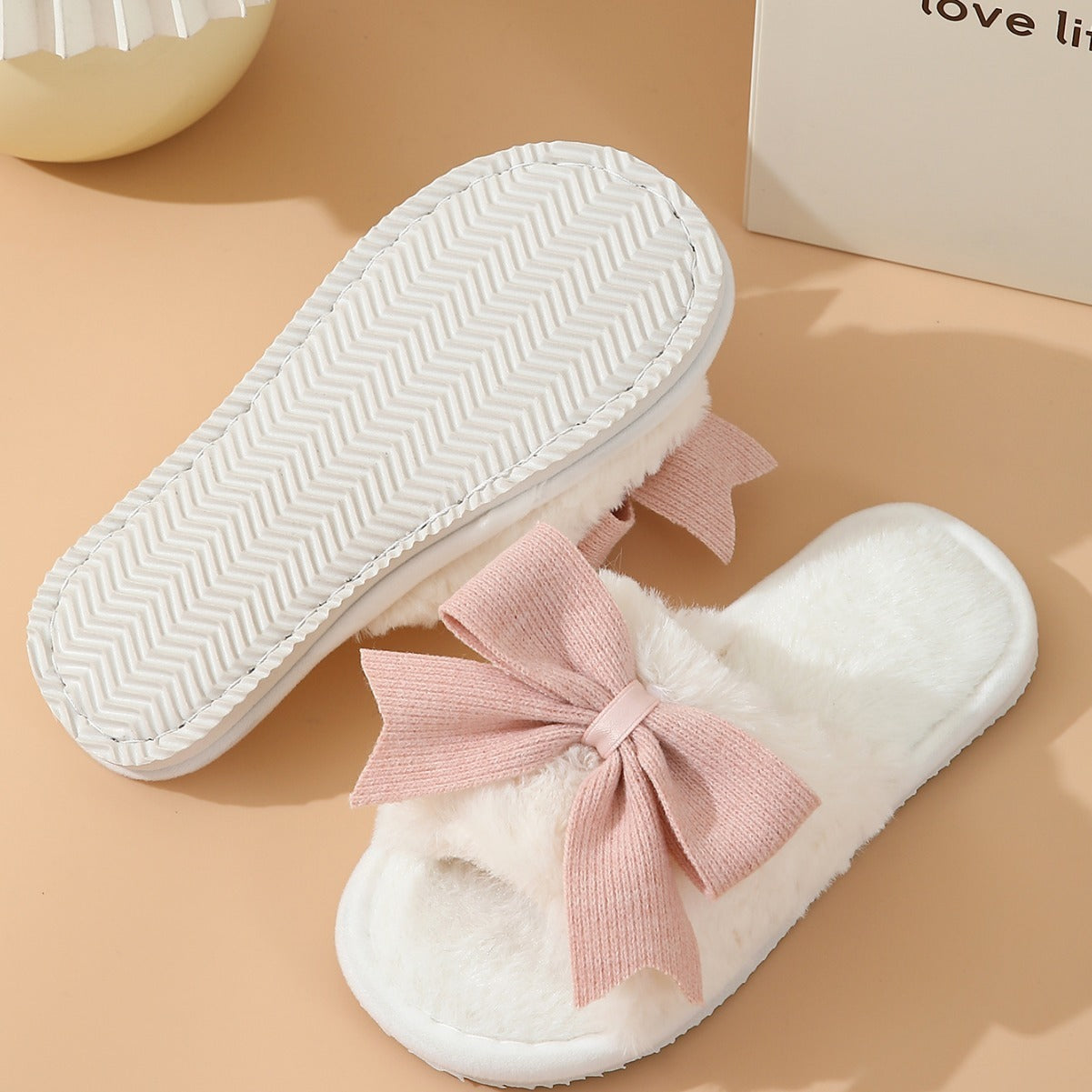 Women's Winter Cute Bow Thick Bottom Non Slip Cotton Slippers - Bests Sale