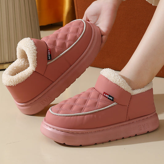 Winter Plush Cotton Shoes Warm Thick-bottom Waterproof Home Slippers All-match Indoor Outdoor Garden Shoes For Women - Bests Sale