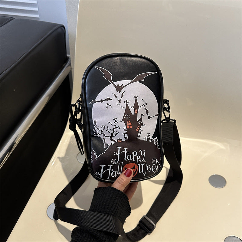 Halloween Graffiti Phone Bag Girls Funny Cartoon Pumpkin Ghost Bat Print Crossbody Bag For Women Mini Personality Creative Shoulder Bags Bests Sale