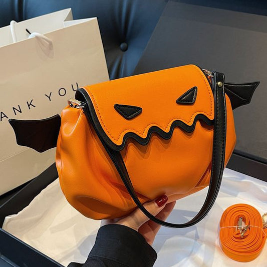 Funny Crossbody Bag Halloween Pumpkin Cartoon Shoulder Bags With Small Wings Personalized Creative Female Handbag - Bests Sale