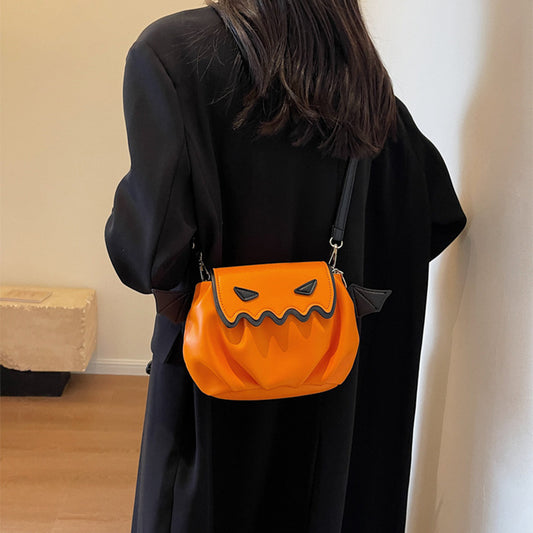 Funny Crossbody Bag Halloween Pumpkin Cartoon Shoulder Bags With Small Wings Personalized Creative Female Handbag - Bests Sale