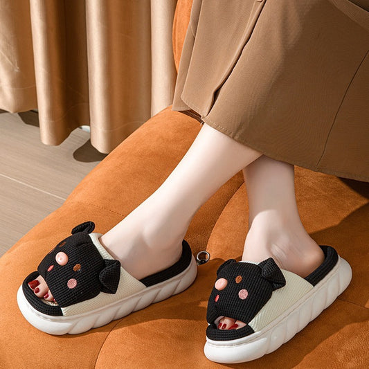 Piggy Cute Couple Open Toe Linen Cotton Linen Slippers - Bests Sale