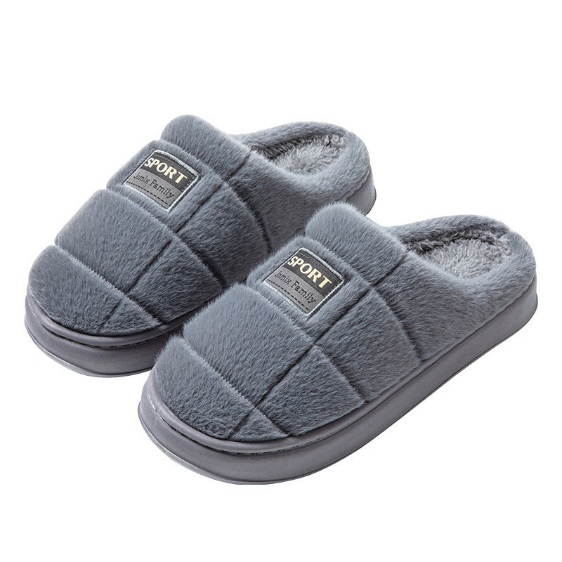 Men's Plaid Cotton Slippers Winter Warm House Shoes Indoor Thick-soled Non-slip Bedroom Floor Slipper Couple - Bests Sale