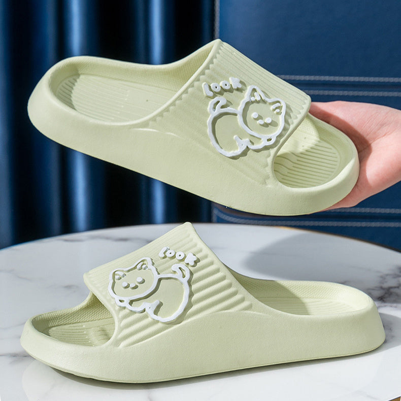 Cute Cat Slippers Summer Women Home Shoes Bath Thick Platform Non-Slip Slides Indoor Outdoor - Bests Sale