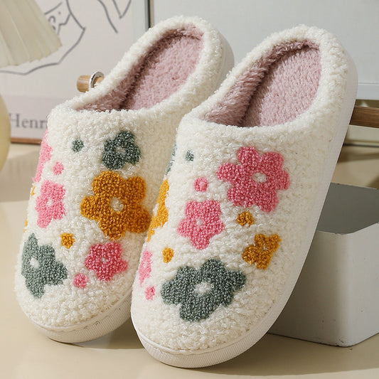 Warm Indoor Comfortable Colorful Flowers Cotton Slippers - Bests Sale