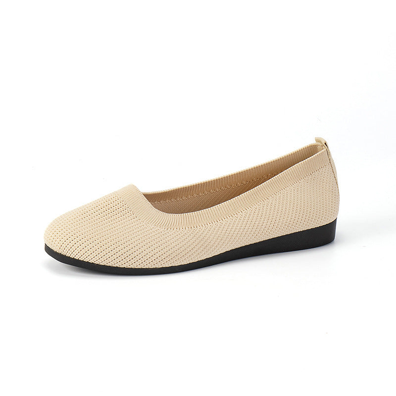Round Toe Flats Shoes Casual Comfortable Soft Slip On Knit Mesh Shoes For Women - Bests Sale