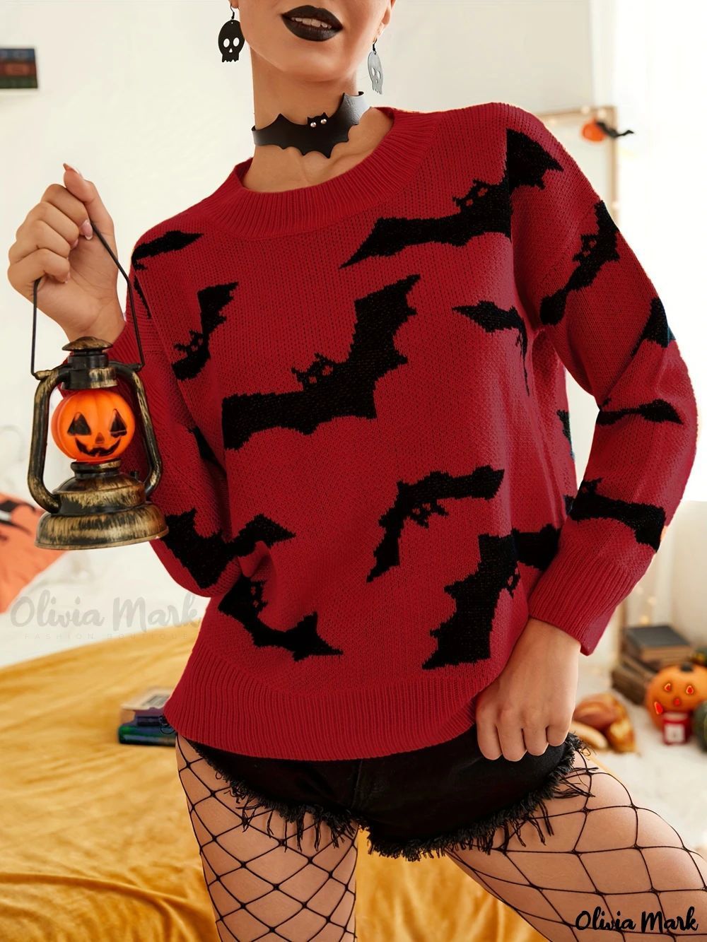 Fashion Women's Wear Long Sleeve Halloween Brocade Sweater Knitted Bests Sale