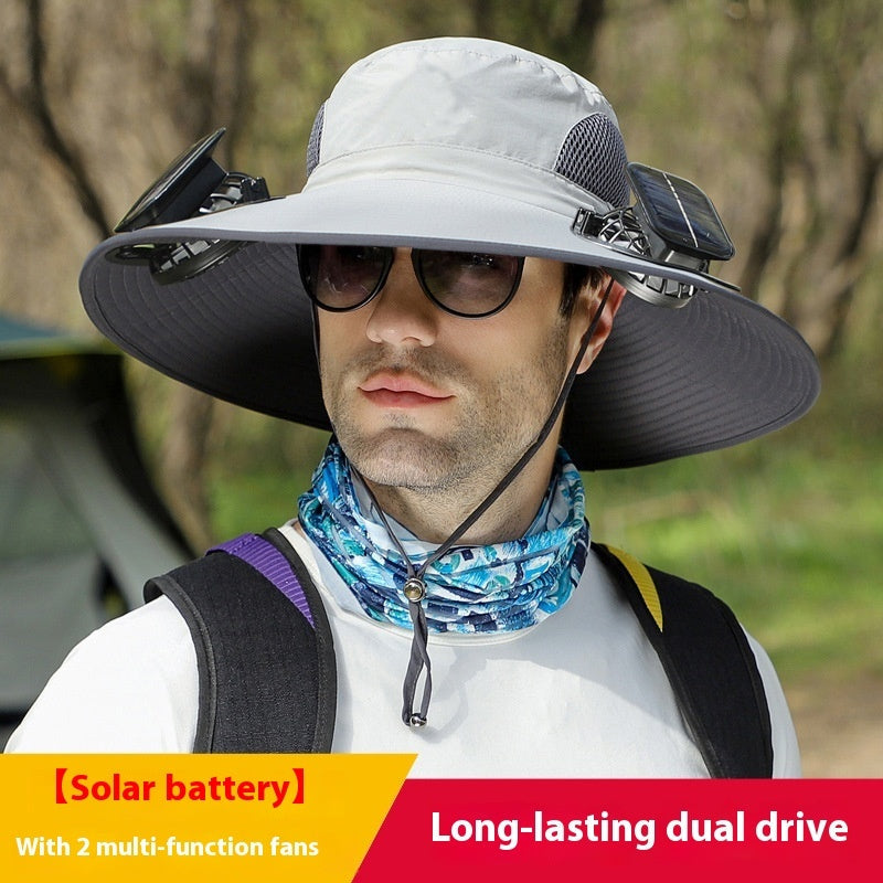 Outdoor Wide Brim Sun Hat With Solar Fan Wide Brim Solar Fan Outdoor Fishing Hat Solar USB Charging Solar Powered Hat Adjustable Coffee Jasper
