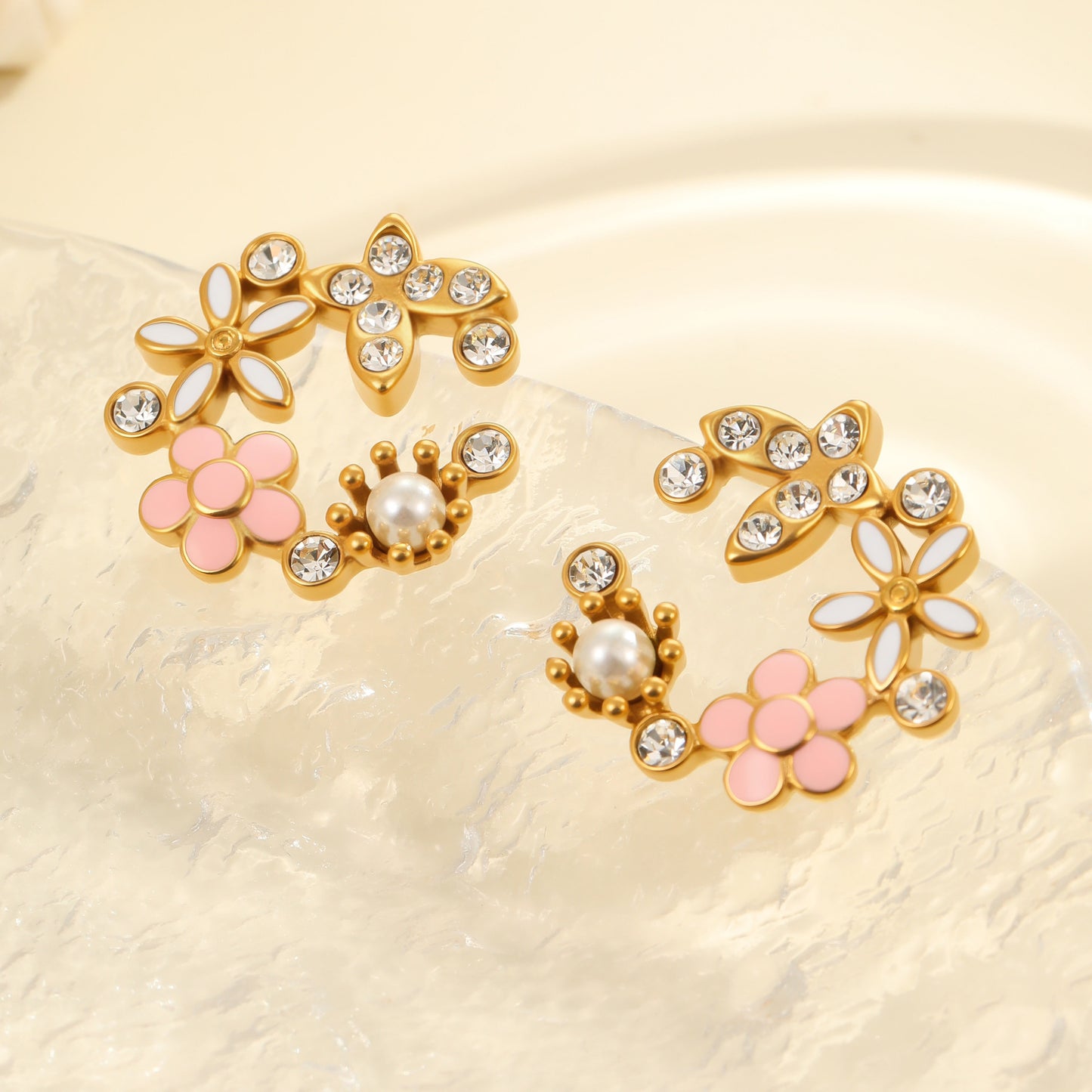 Diamond Colorful Oil Necklace Petal Stud Earrings - Bests Sale