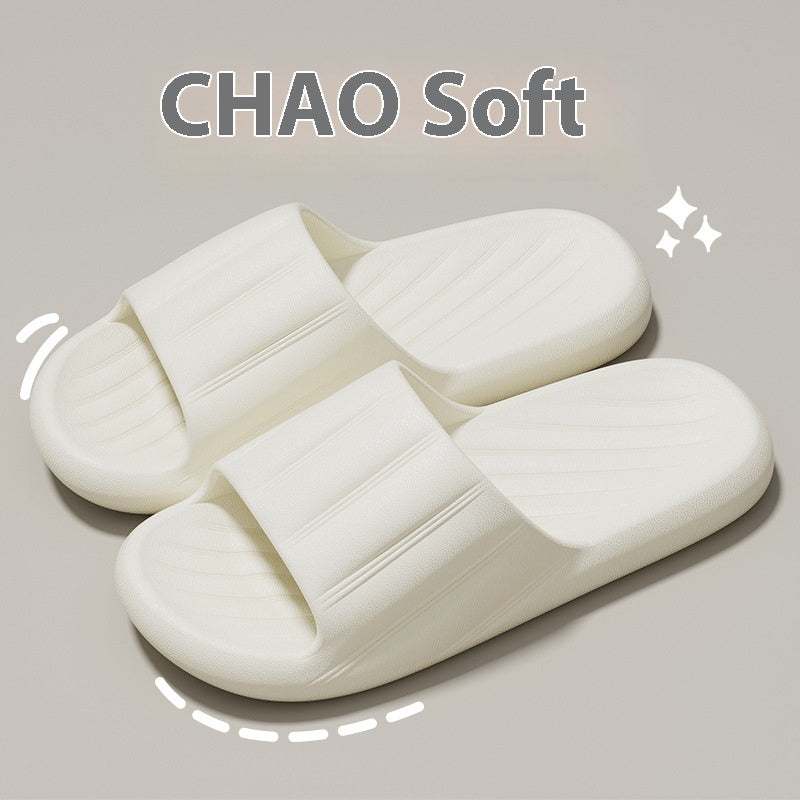Fashion Solid Color Striped Home Slippers Summer Thick Bottom Non-slip Bathroom Slipper Women Men Couples Shoes - Bests Sale