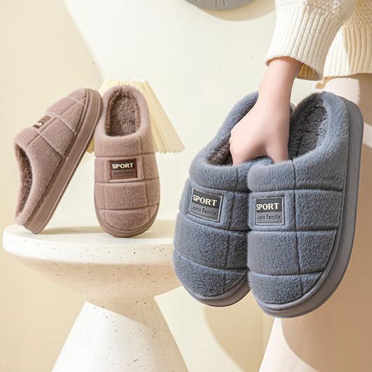 Men's Plaid Cotton Slippers Winter Warm House Shoes Indoor Thick-soled Non-slip Bedroom Floor Slipper Couple - Bests Sale
