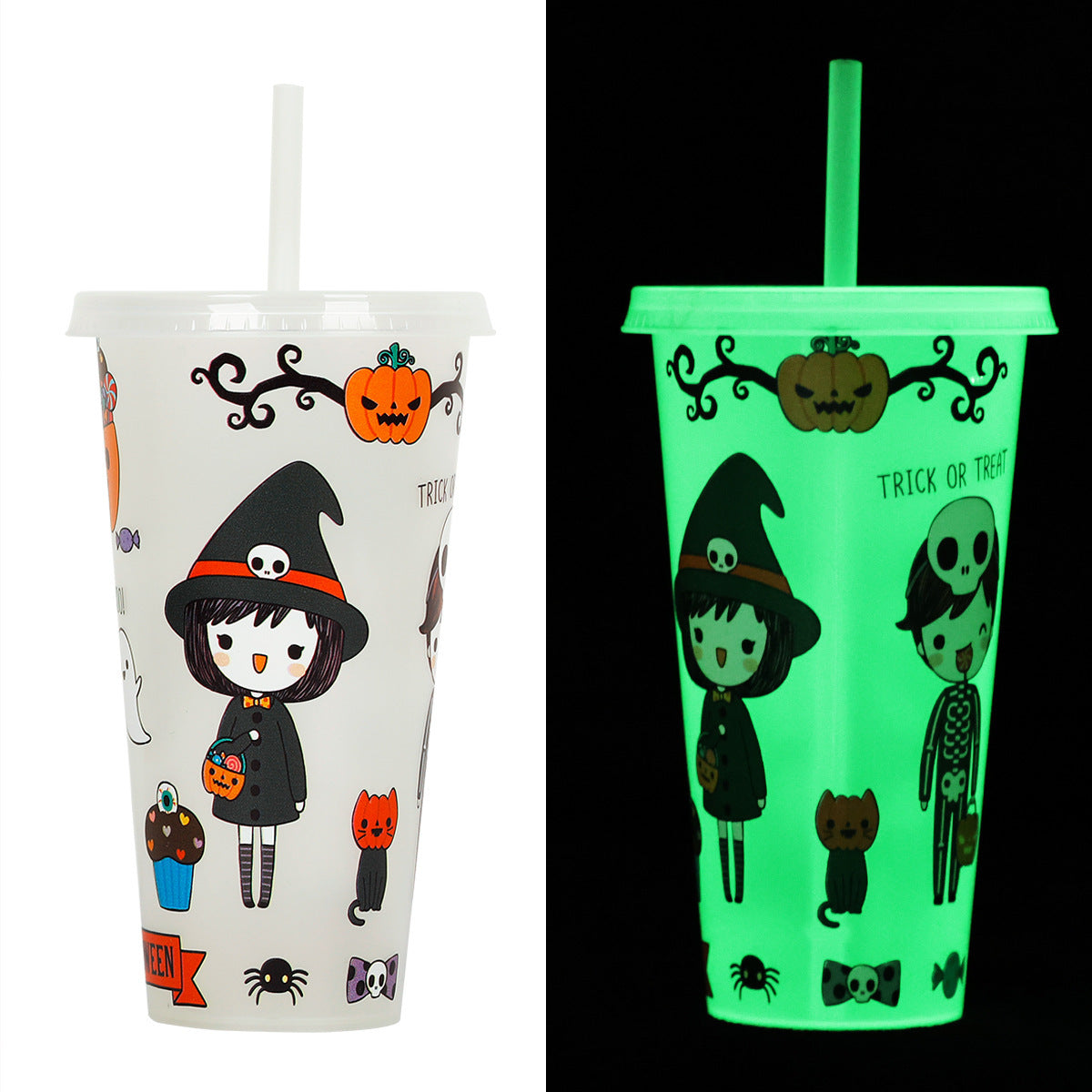 720ml Plastic Sippy Cup Halloween Luminous Straw Cup Bests Sale