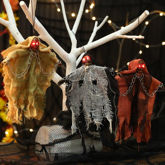 Halloween Hanging Ghost Iron Chain Glowing Skull Decorative Ornaments Coffee Jasper