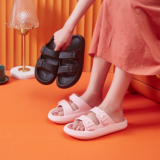 Platform Slippers Women's Summer Buckle Home Shoes Fashion Outdoor Wear Soft Bottom Sandals - Bests Sale