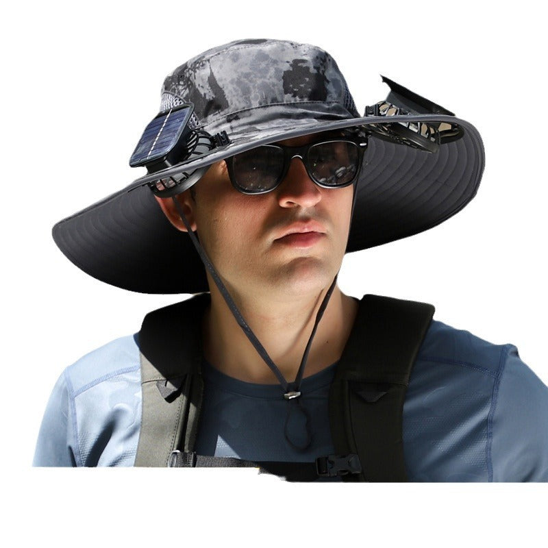 Outdoor Wide Brim Sun Hat With Solar Fan Wide Brim Solar Fan Outdoor Fishing Hat Solar USB Charging Solar Powered Hat Adjustable Coffee Jasper