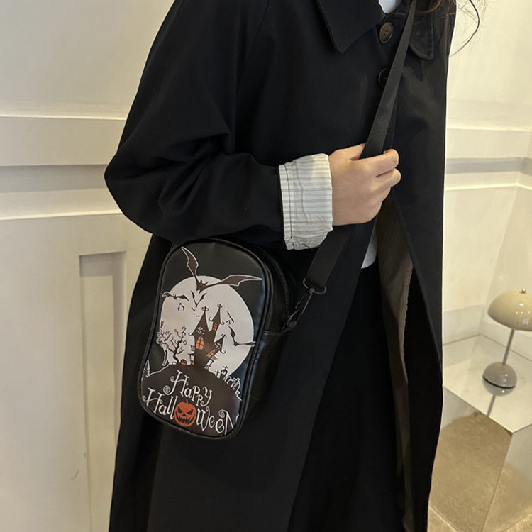 Halloween Graffiti Phone Bag Girls Funny Cartoon Pumpkin Ghost Bat Print Crossbody Bag For Women Mini Personality Creative Shoulder Bags Bests Sale
