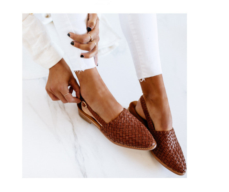 Pointed Toe Cap Buckle Flat Sandals Women - Bests Sale