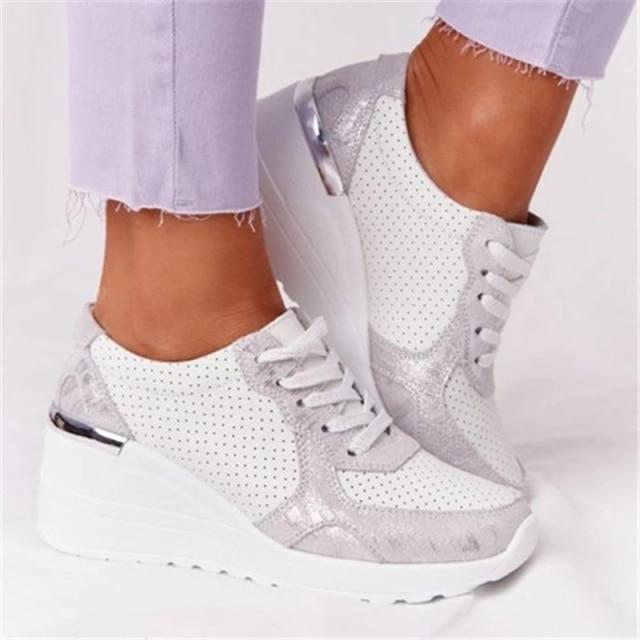 Sneakers Platform Wedge Heel Casual Shoes Lace-up Mesh Sneakers - Bests Sale