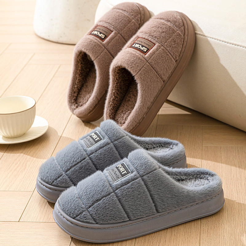 Men's Plaid Cotton Slippers Winter Warm House Shoes Indoor Thick-soled Non-slip Bedroom Floor Slipper Couple - Bests Sale