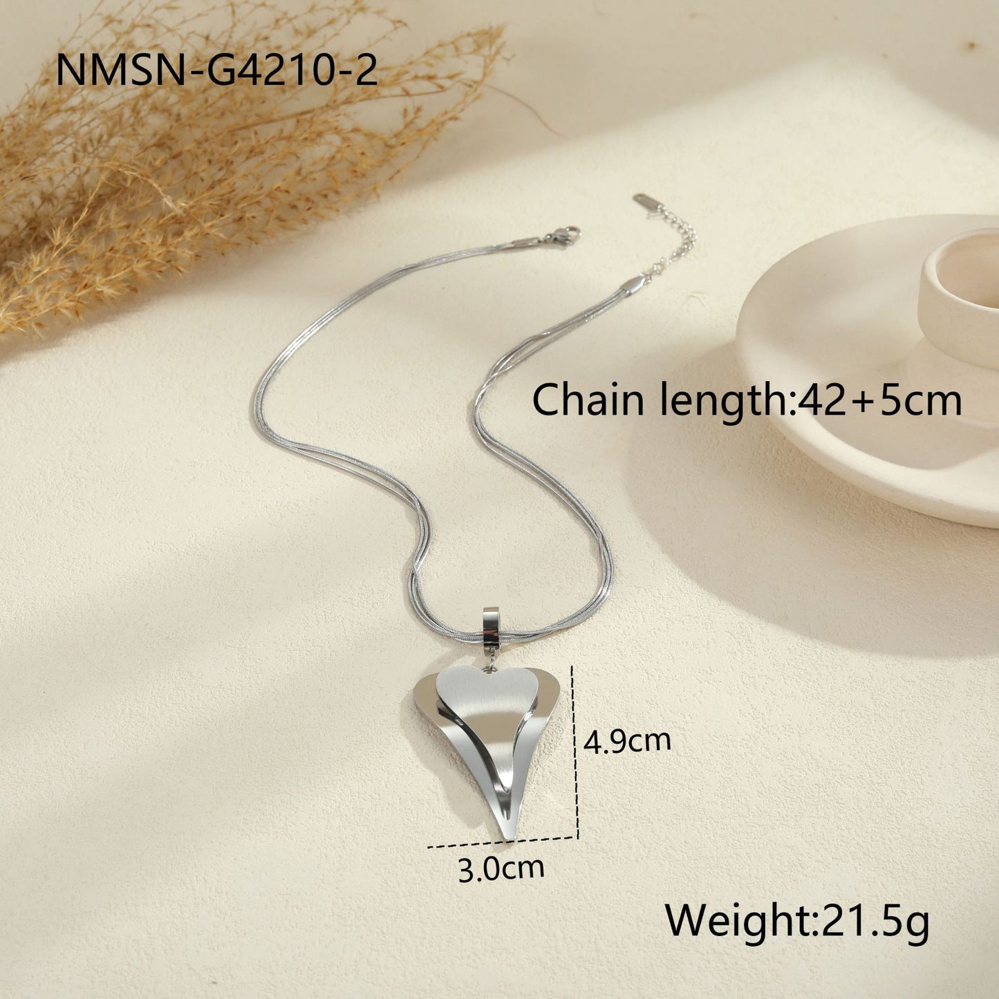 Double Heart Snake Bones Chain Stainless Steel Design Sense - Bests Sale