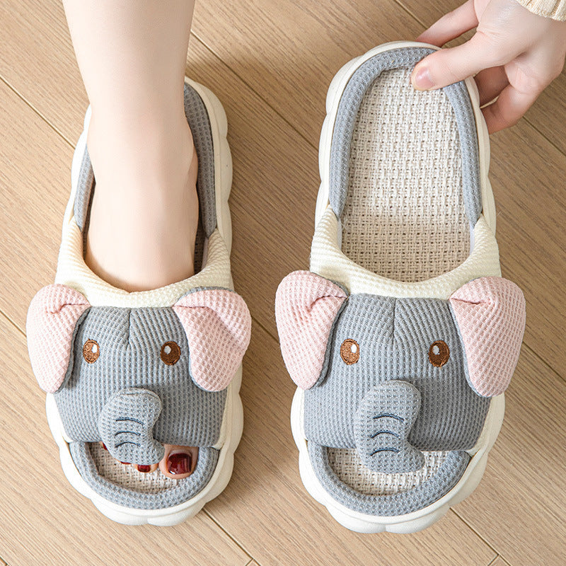 Couples Openings Open Toe Animal Linen Slippers - Bests Sale