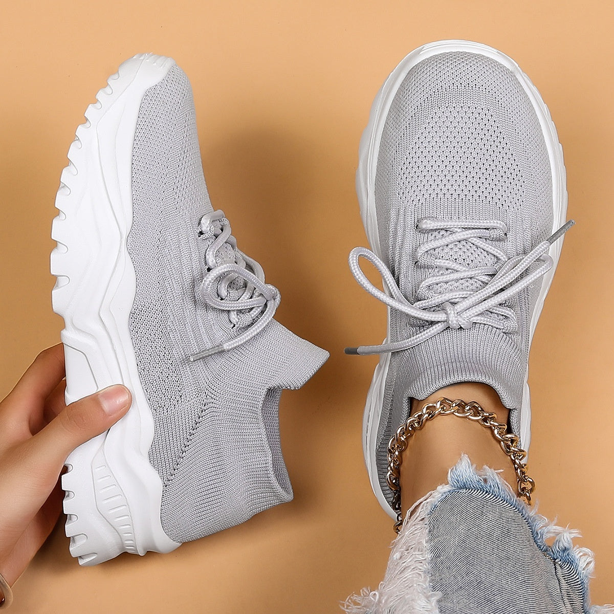 Plus Size Women's Sports Breathable Fly-knit Socks Shoes - Bests Sale
