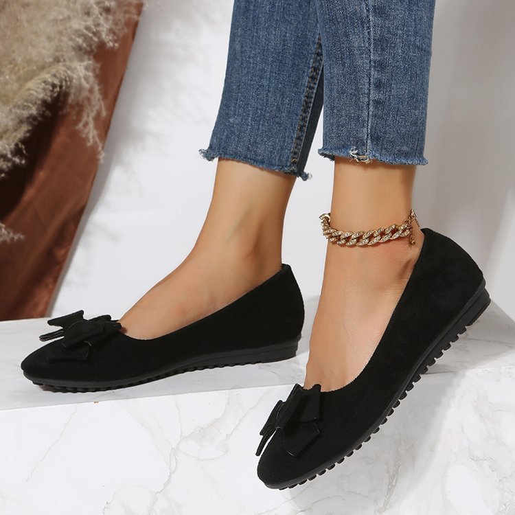 Rubber Plus Size Flat Casual Shoes Women Suede Bow Round Head Gommino - Bests Sale