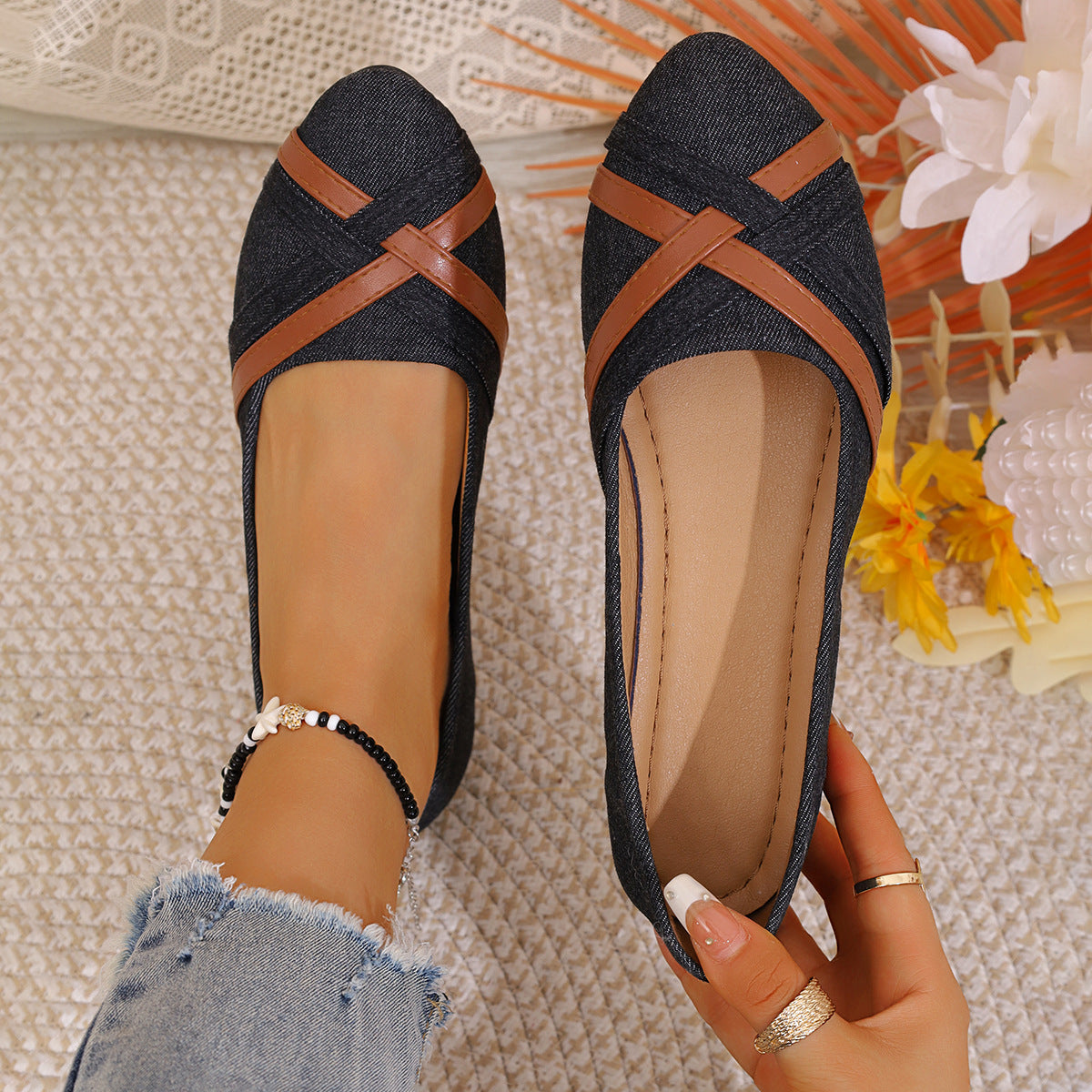 Ins Cross-straped Denim Loafers Fashion Lightweight Comfortable Flats Shoes For Women - Bests Sale