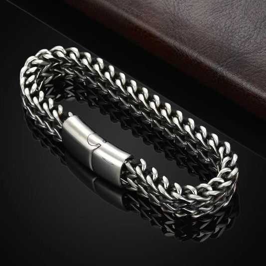 Hip Hop Stainless Steel Front And Back Men's Bracelet Simple - Bests Sale