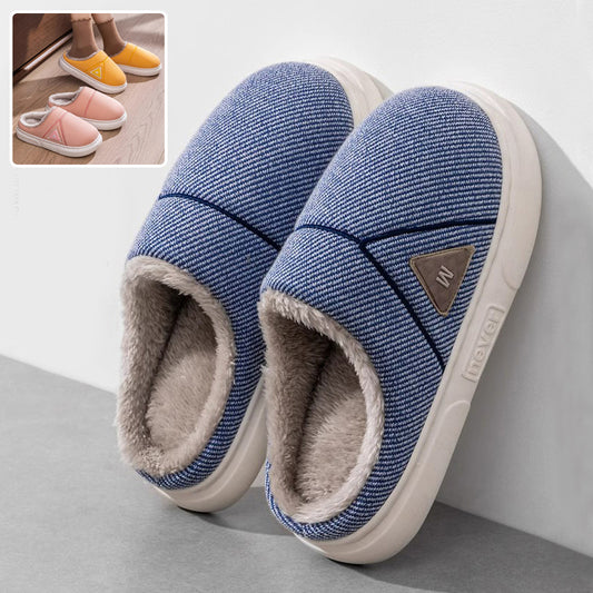 Solid Striped Home Slippers Winter Warm Fleece Shoes Men Indoor Bedroom Floor Plush Slippers For Women Couple - Bests Sale
