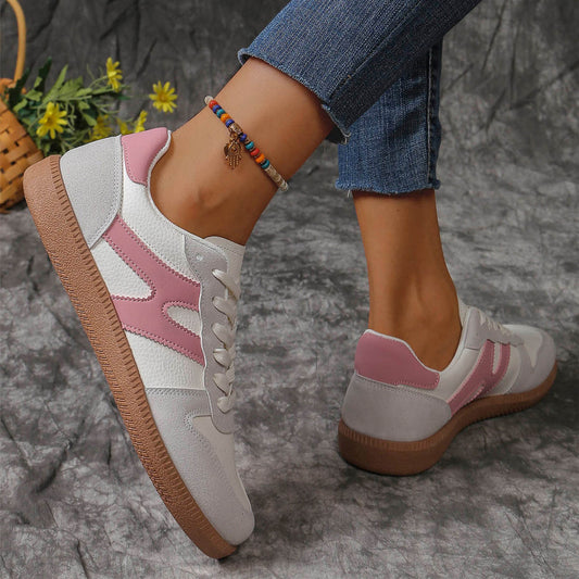 New Colorblock Lace-up Flats Shoes Fashion Round Toe Slip On Casual Shoes For Women - Bests Sale