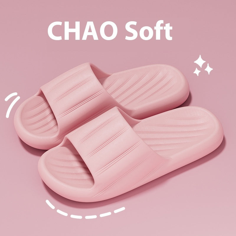 Fashion Solid Color Striped Home Slippers Summer Thick Bottom Non-slip Bathroom Slipper Women Men Couples Shoes - Bests Sale