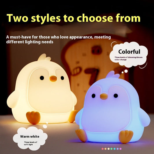 Baby Penguin Small Night Bedroom Bedside Silicone Pat Lamp Coffee Jasper