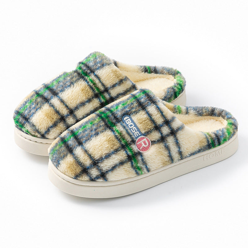 Women's Home Plush Warm Non-slip Plaid Cotton Shoes - Bests Sale