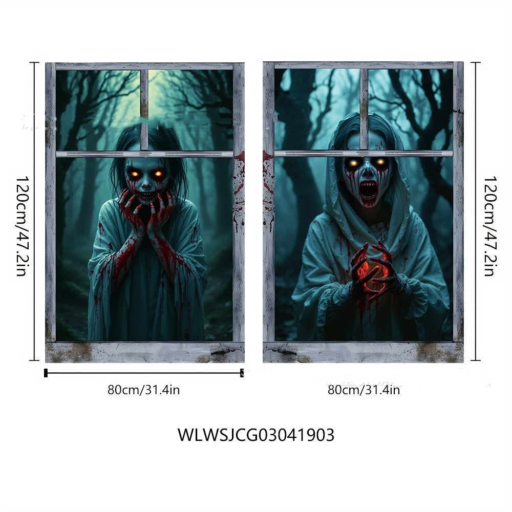 3D Holiday Window Cover Witch Halloween Window Cover - Bests Sale