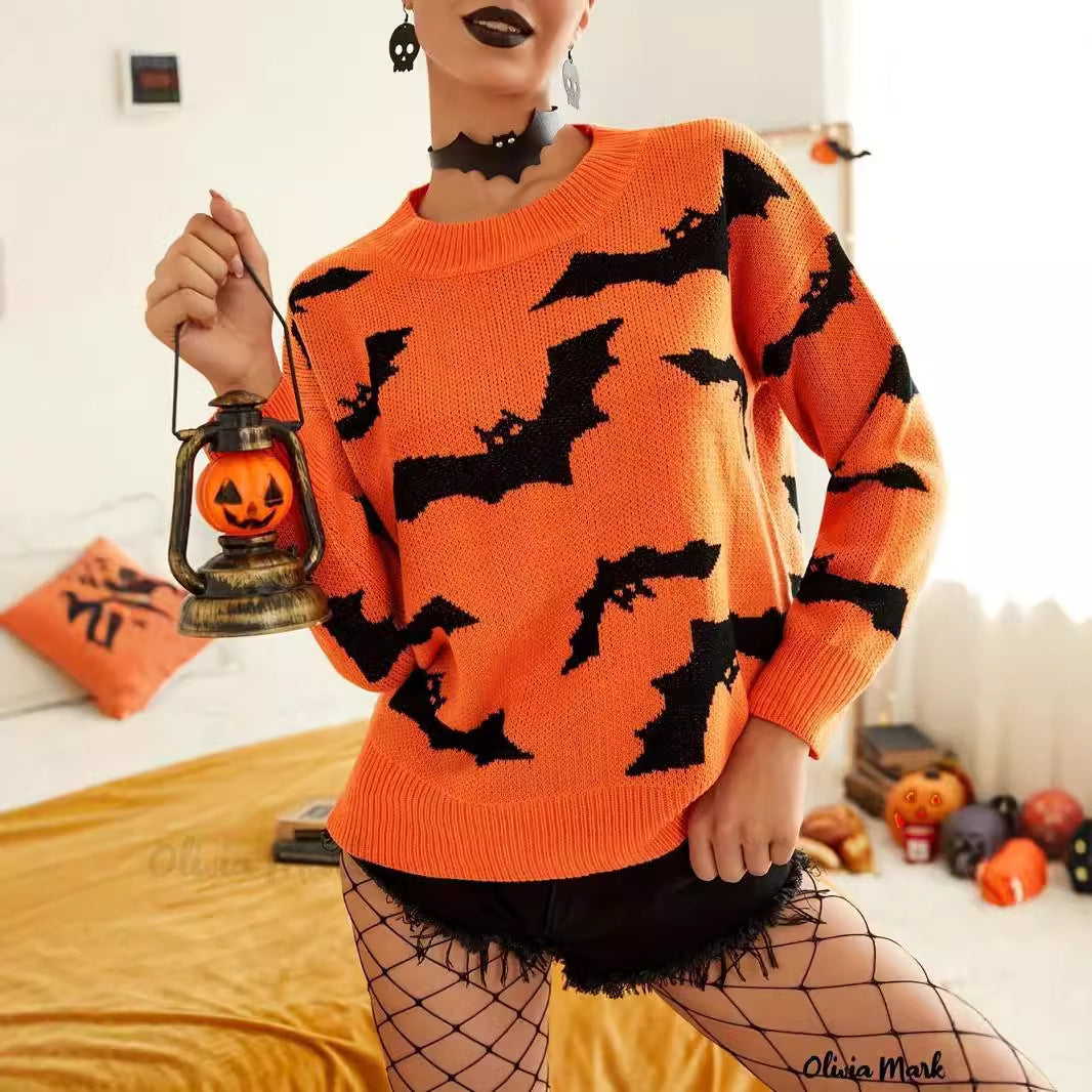Fashion Women's Wear Long Sleeve Halloween Brocade Sweater Knitted Bests Sale