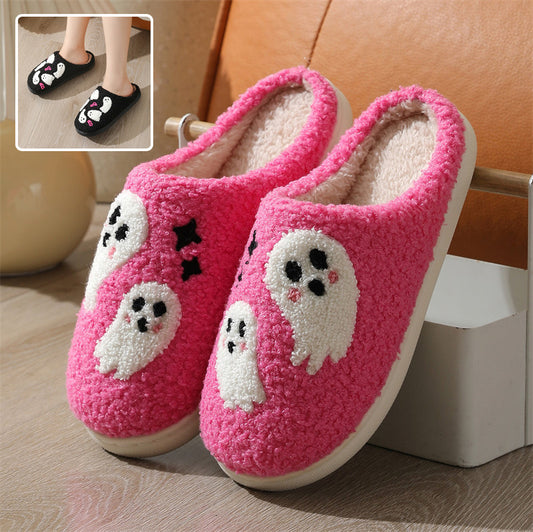 Halloween Cartoon Ghost Cotton Slippers For Women Indoor Non-slip Bedroom Floor Slipper Winter House Shoes - Bests Sale