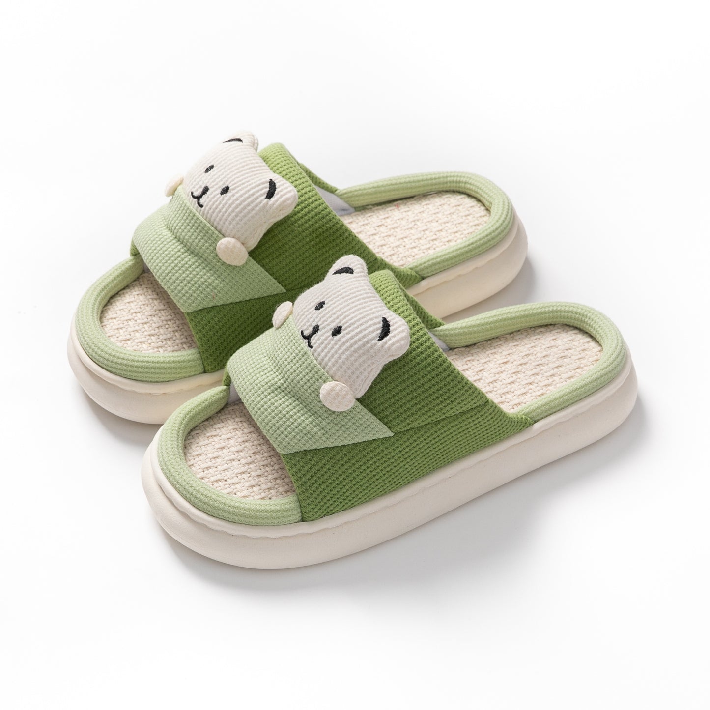 Cute Cartoon Bear Slippers Spring And Autumn Fashion Thick-soled  Mute Linen Slipper Women's House Shoes - Bests Sale