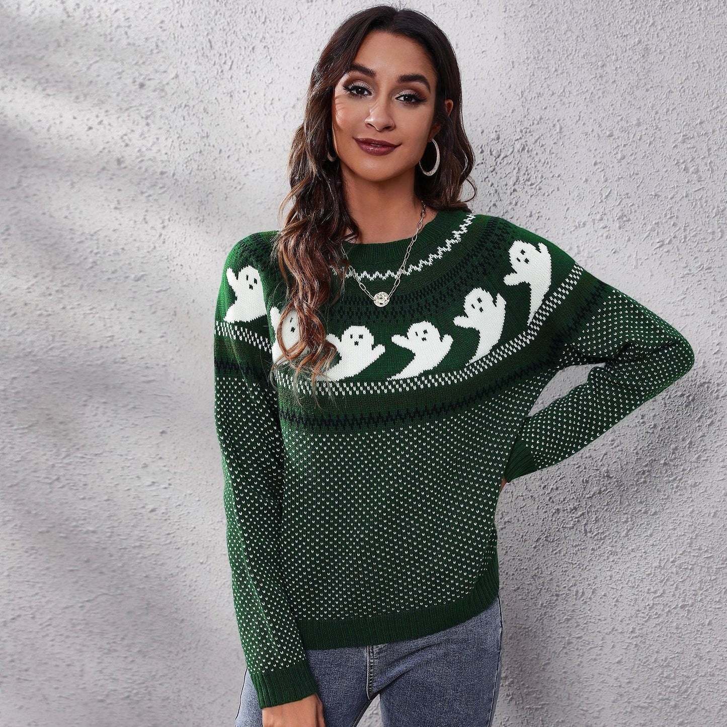 Halloween Cartoon Ghost Polka Dot Pullover Sweater Autumn And Winter Loose Long-sleeved Knitted Tops For Women Bests Sale