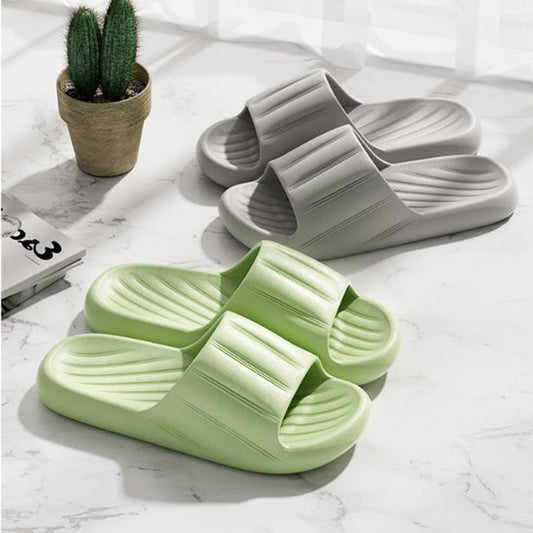 Fashion Solid Color Striped Home Slippers Summer Thick Bottom Non-slip Bathroom Slipper Women Men Couples Shoes - Bests Sale
