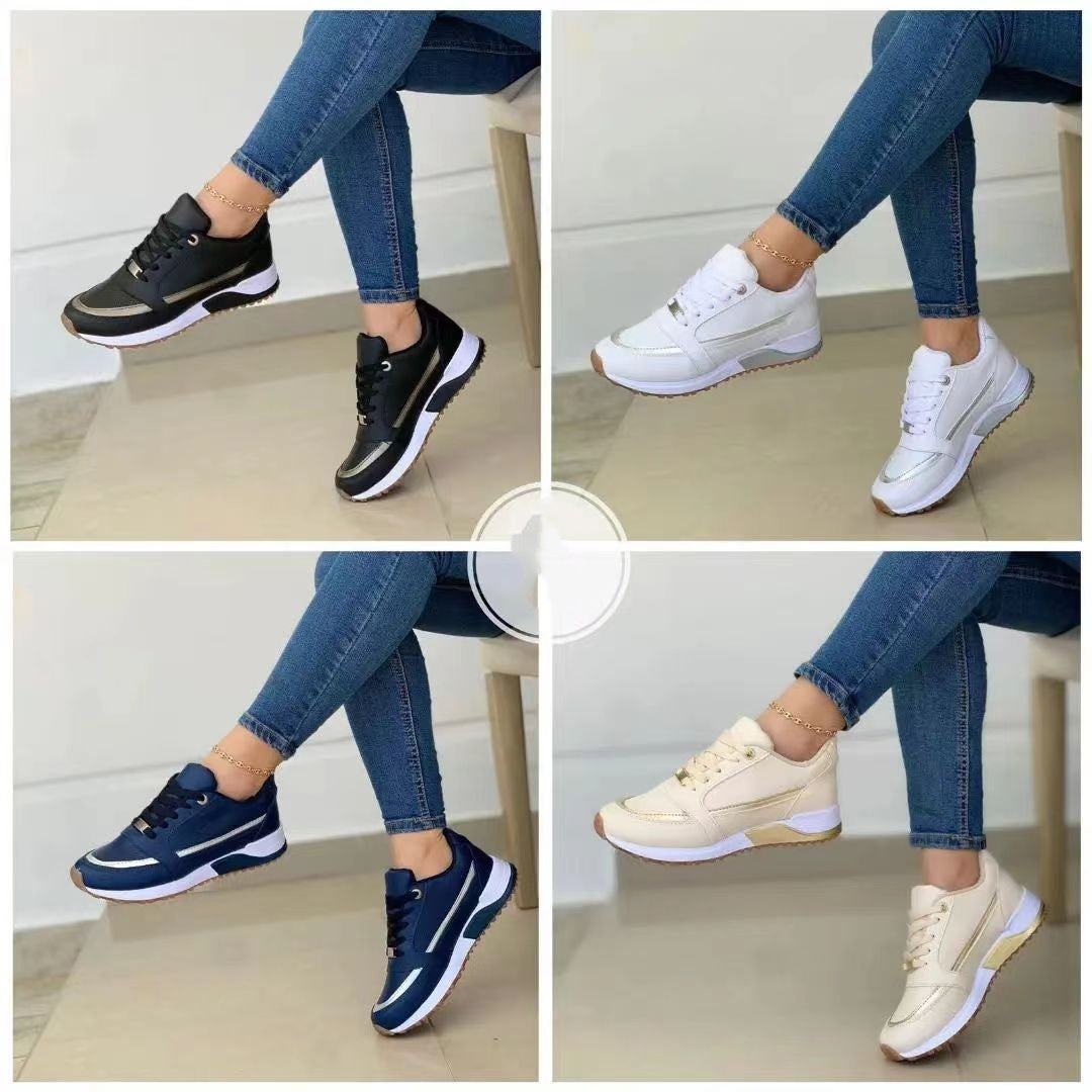 Women's Casual Flat Style Pumps  Color Matching Round Head Lace-up Shoes - Bests Sale