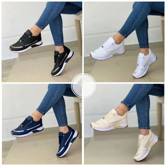 Women's Casual Flat Style Pumps  Color Matching Round Head Lace-up Shoes - Bests Sale