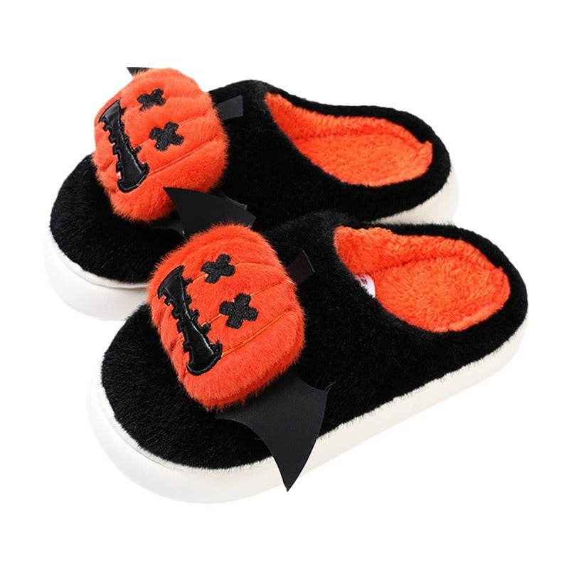 Halloween Cartoon Funny Pumpkin Slippers With Small Wings Design Indoor Non-slip Bedroom Floor Cotton Slipper Winter House Shoes Couple Bests Sale