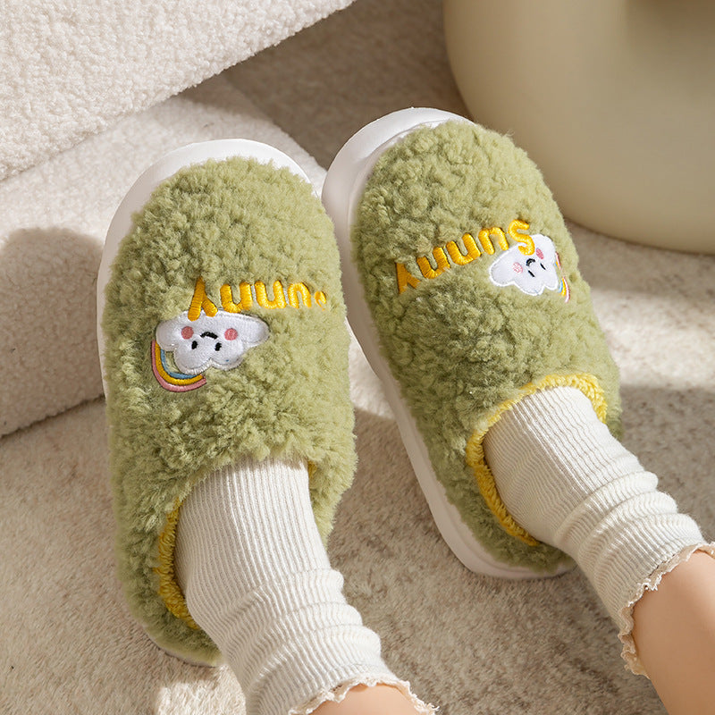 Cute Cartoon Cotton Slippers Thick Bottom Home Slippers Fashion Floor Bedroom Slipper Women Men Couples Warm House Shoes - Bests Sale