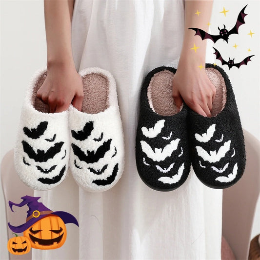 Funny Bat Slipper Halloween Pumpkin Flat Indoor House Shoes For Women Men Soft Plush Cozy Horror Fashion Halloween Gifts Bests Sale