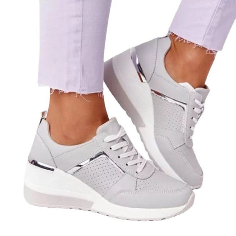 Plus Size Casual Platform Dad Shoes Lace-up Wedge Sports Women - Bests Sale