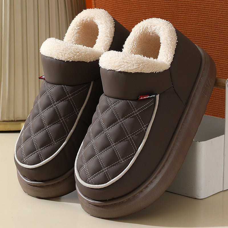Winter Plush Cotton Shoes Warm Thick-bottom Waterproof Home Slippers All-match Indoor Outdoor Garden Shoes For Women - Bests Sale